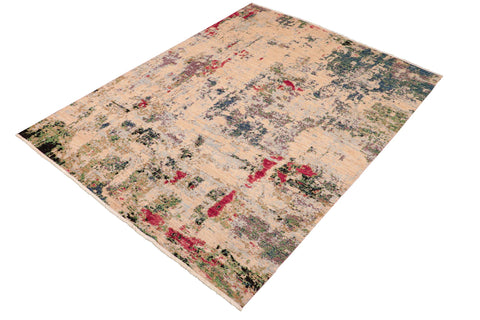 handmade Modern Kafkaz Beige Green Hand Knotted RECTANGLE 100% WOOL area rug 8' x 10'