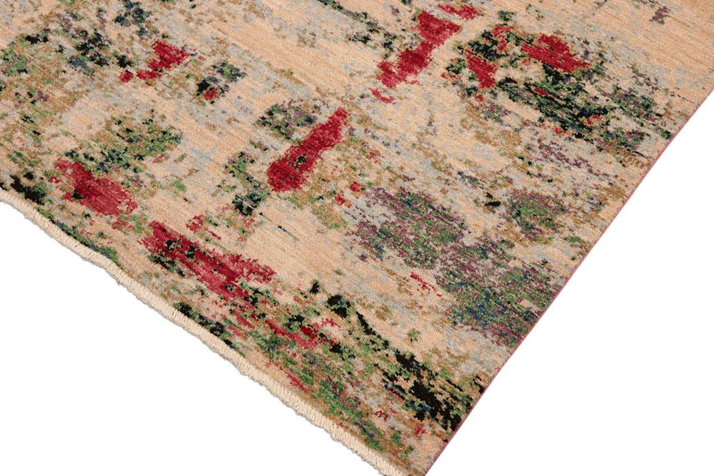 handmade Modern Kafkaz Beige Green Hand Knotted RECTANGLE 100% WOOL area rug 8X10