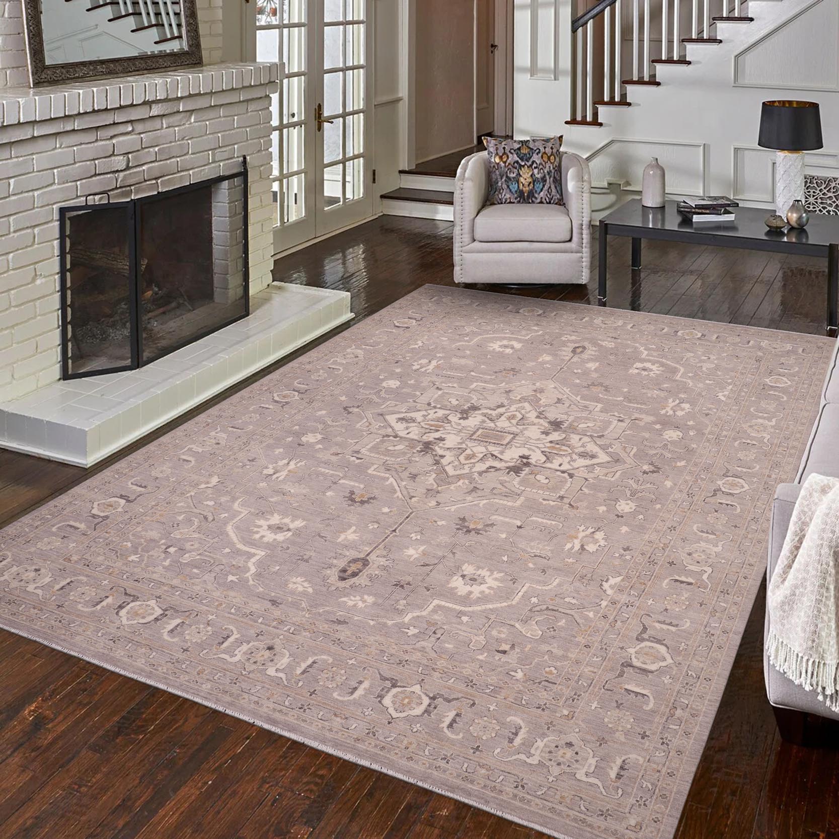handmade Traditional Kafkaz Grey Ivory Hand Knotted RECTANGLE 100% WOOL area rug 10' x 14'
