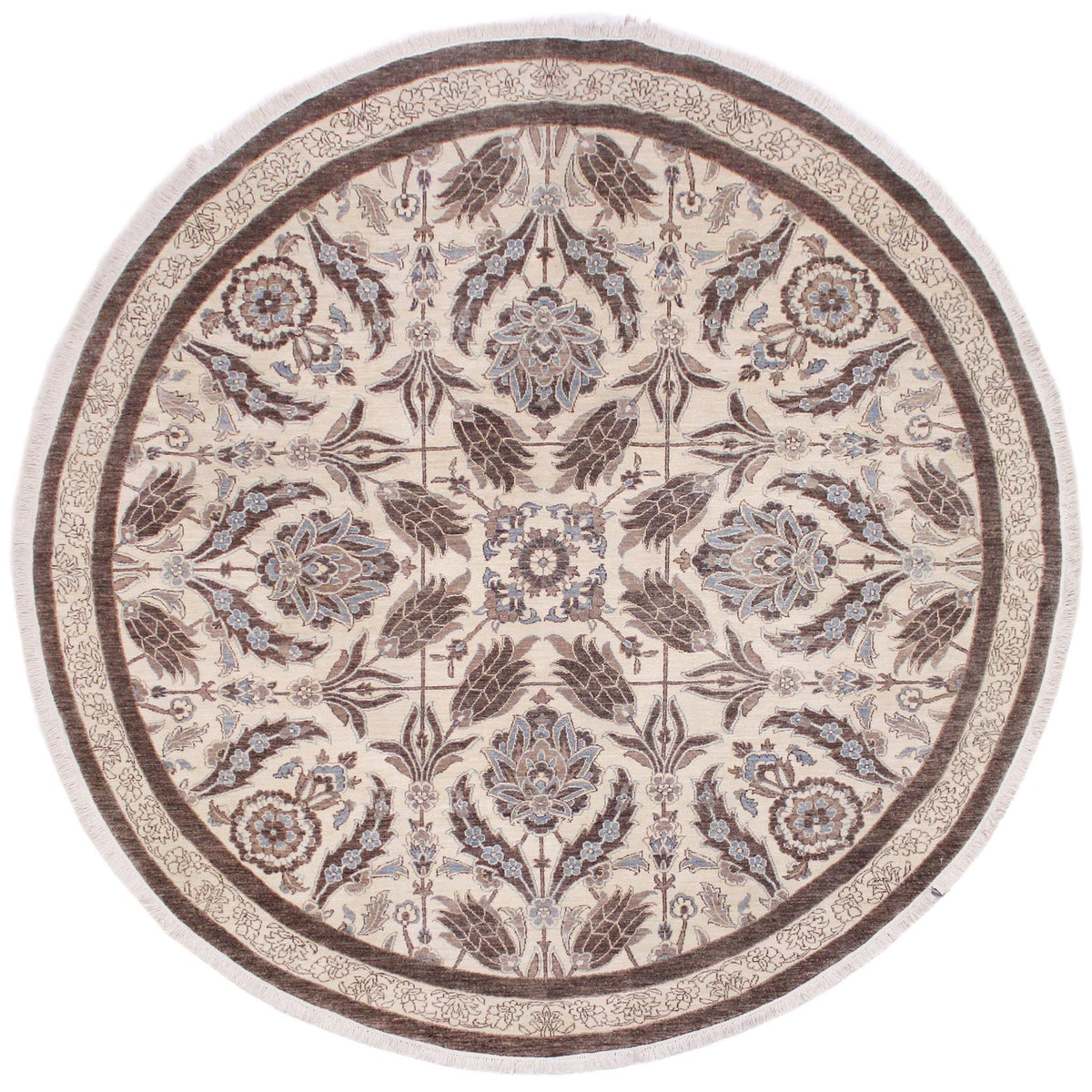 handmade Traditional Kafkaz Ivory Brown Hand Knotted ROUND 100% WOOL area rug 10' x 10'
