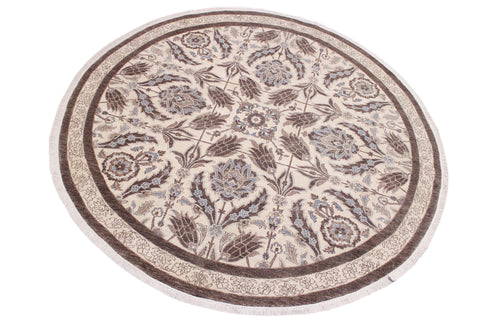 handmade Traditional Kafkaz Ivory Brown Hand Knotted ROUND 100% WOOL area rug 10' x 10'