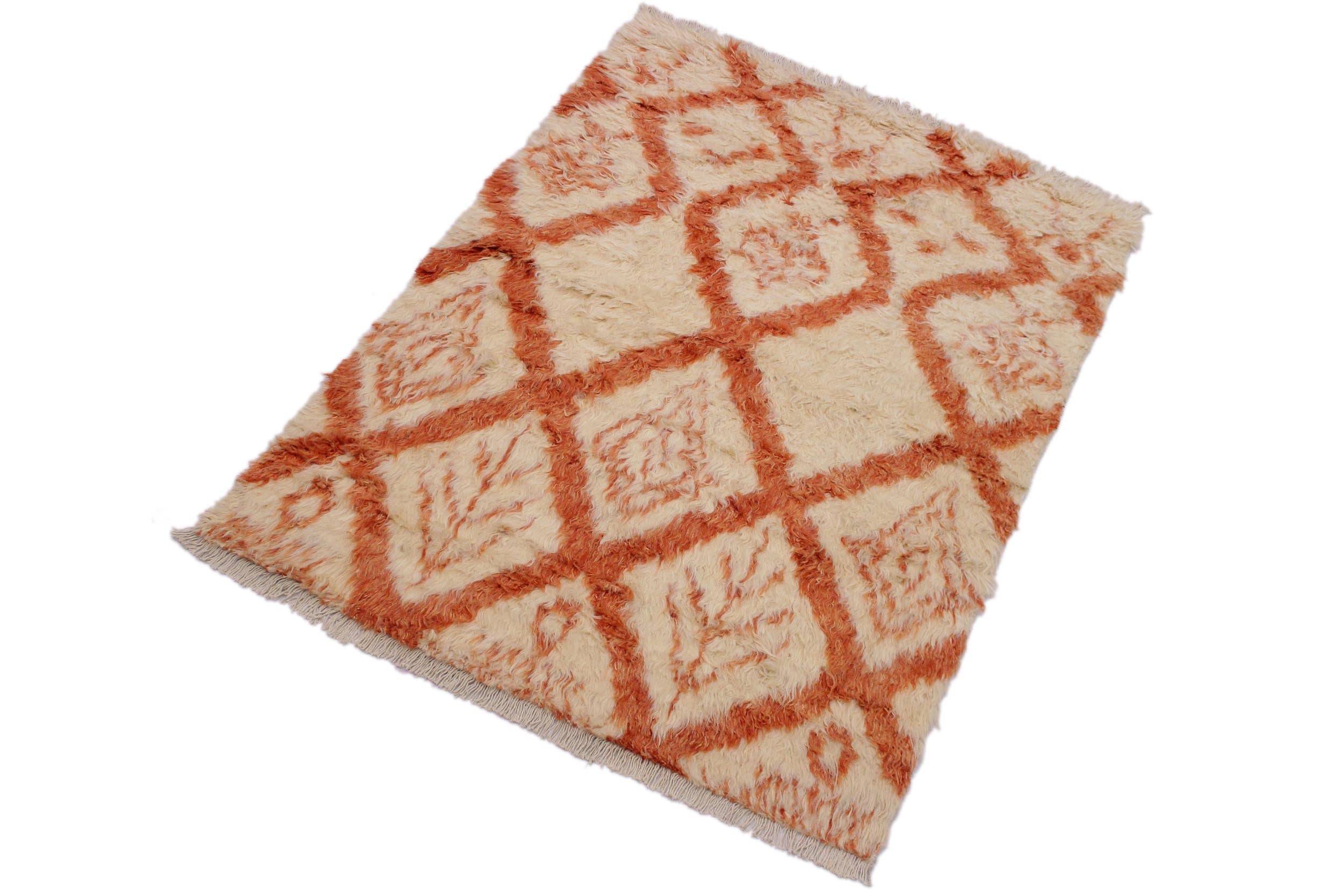handmade Geometric Moroccan Ivory Rust Hand Knotted RECTANGLE 100% WOOL area rug 4' x 6'