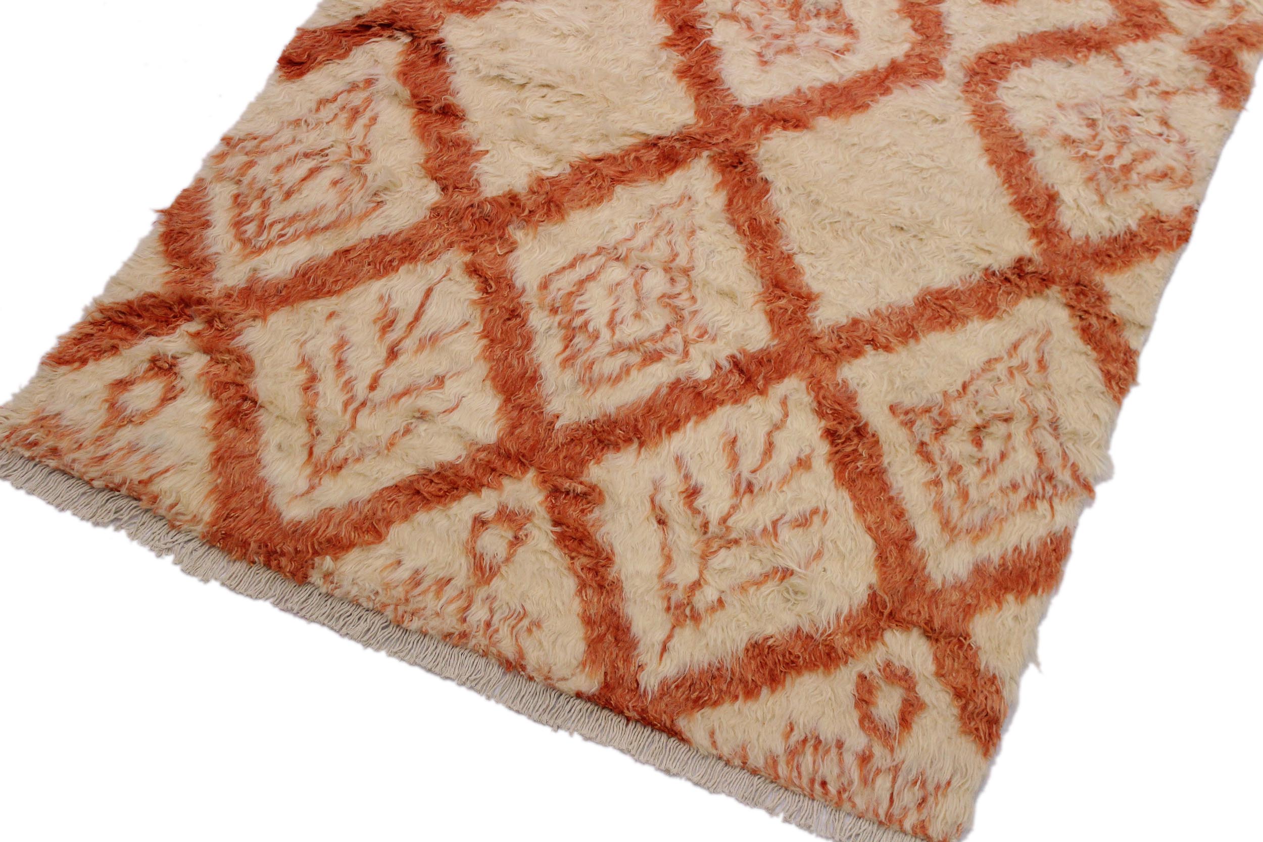 handmade Geometric Moroccan Ivory Rust Hand Knotted RECTANGLE 100% WOOL area rug 4' x 6'