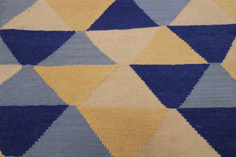handmade Modern Kilim Ivory Blue Hand-Woven RECTANGLE 100% WOOL area rug 5x7