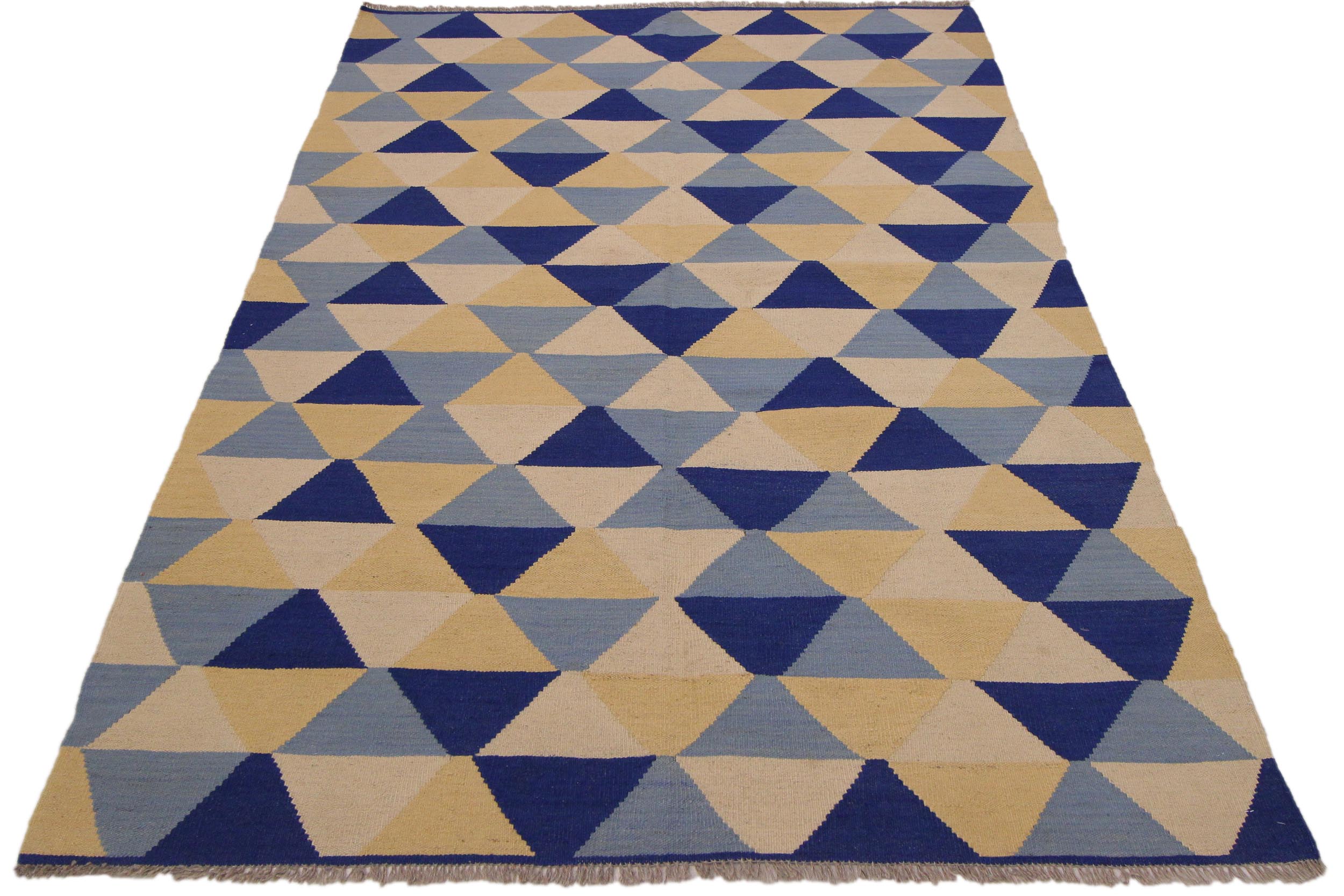 handmade Modern Kilim Ivory Blue Hand-Woven RECTANGLE 100% WOOL area rug 5x7
