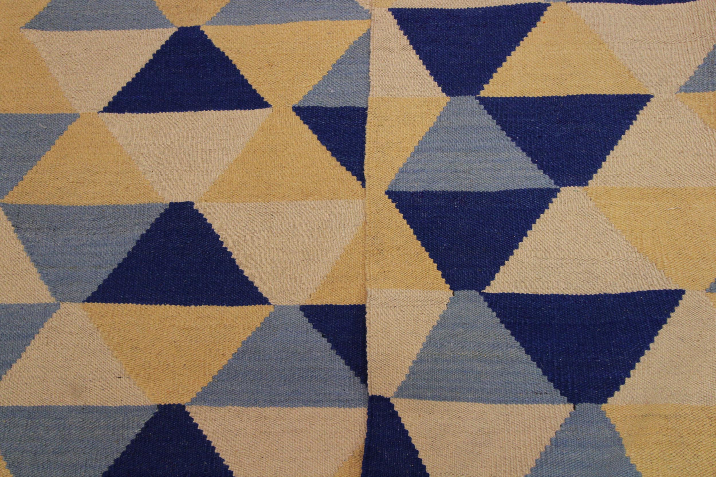 handmade Modern Kilim Ivory Blue Hand-Woven RECTANGLE 100% WOOL area rug 5x7