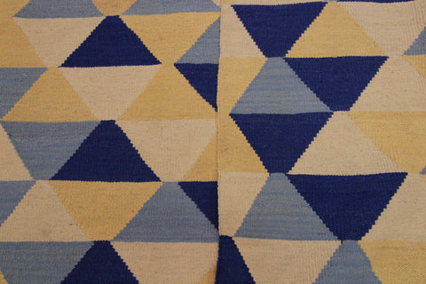 handmade Modern Kilim Ivory Blue Hand-Woven RECTANGLE 100% WOOL area rug 5x7