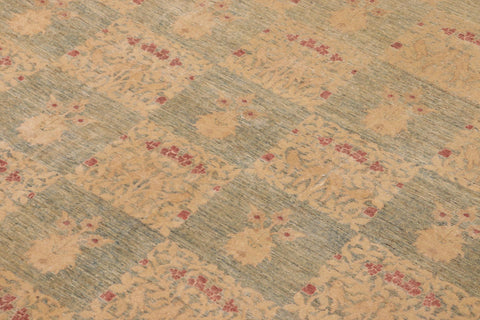 handmade Modern Kafkaz Blue Beige Hand Knotted RECTANGLE 100% WOOL area rug 10' x 13'