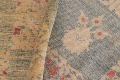 handmade Modern Kafkaz Blue Beige Hand Knotted RECTANGLE 100% WOOL area rug 10' x 13'
