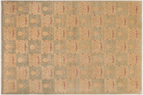 handmade Modern Kafkaz Blue Beige Hand Knotted RECTANGLE 100% WOOL area rug 10' x 13'