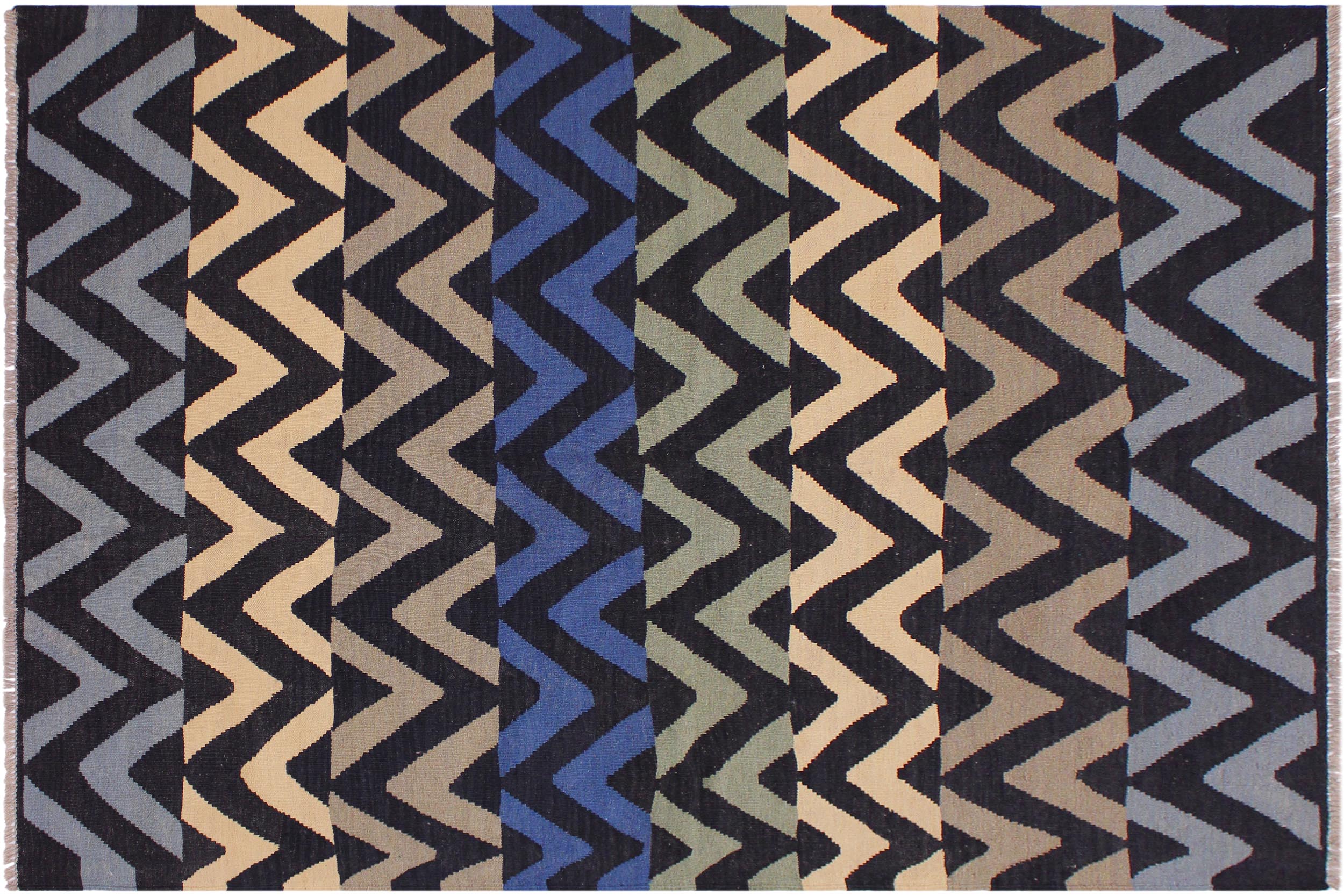 handmade Modern Kilim Black Ivory Hand-Woven RECTANGLE 100% WOOL area rug 5x7