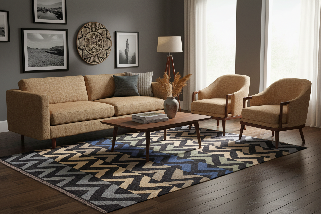 handmade Modern Kilim Black Ivory Hand-Woven RECTANGLE 100% WOOL area rug 5x7