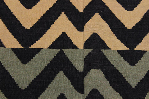 handmade Modern Kilim Black Ivory Hand-Woven RECTANGLE 100% WOOL area rug 5x7