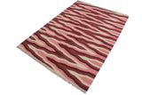 Flat Weave Kilim Antique Navaho Vintage handmade Modern Kilim Ivory Pink Hand-Woven Rectangle 100% Wool Area Rug 4x6 