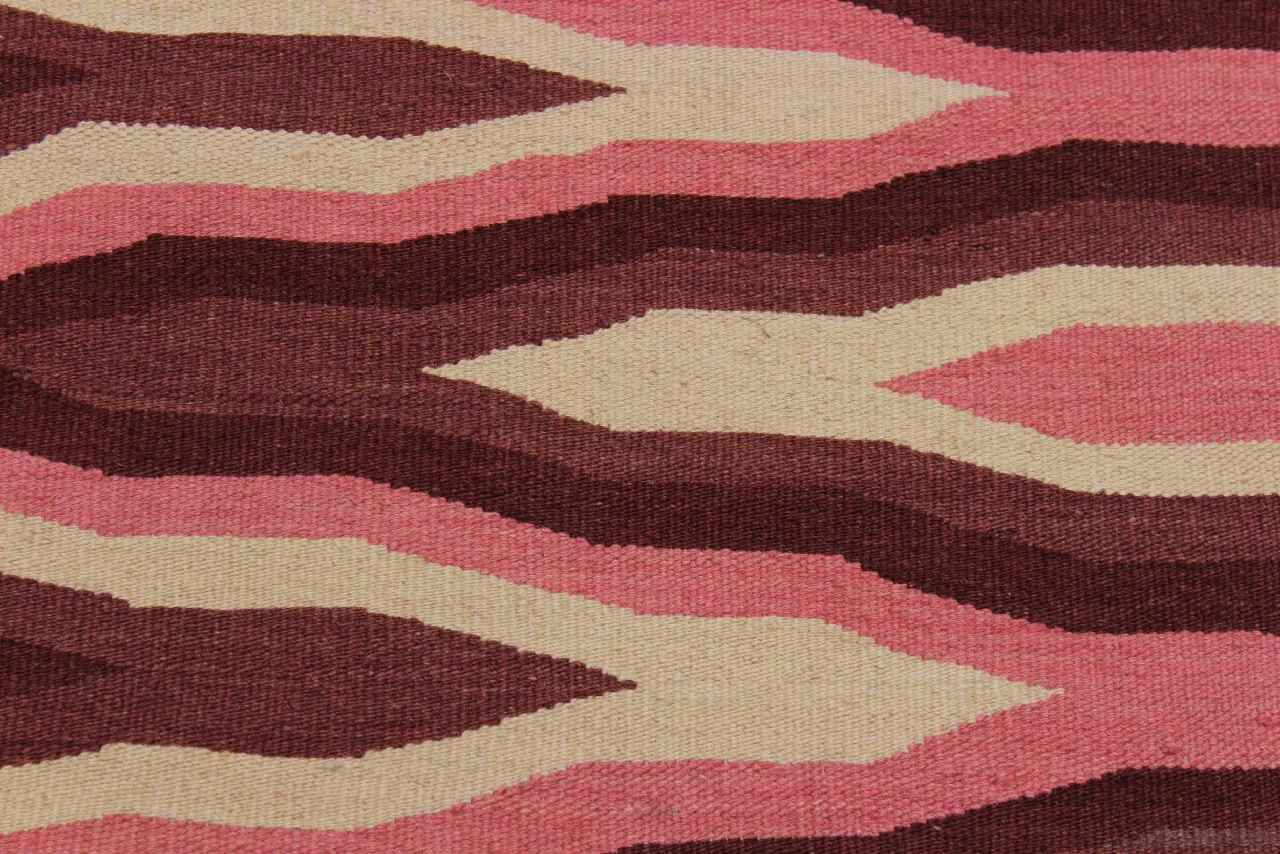handmade Modern Kilim Ivory Pink Hand-Woven RECTANGLE 100% WOOL area rug 4x6