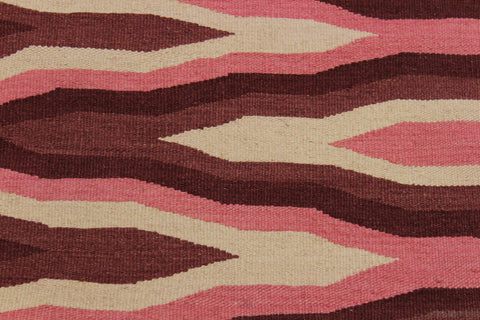 handmade Modern Kilim Ivory Pink Hand-Woven RECTANGLE 100% WOOL area rug 4x6