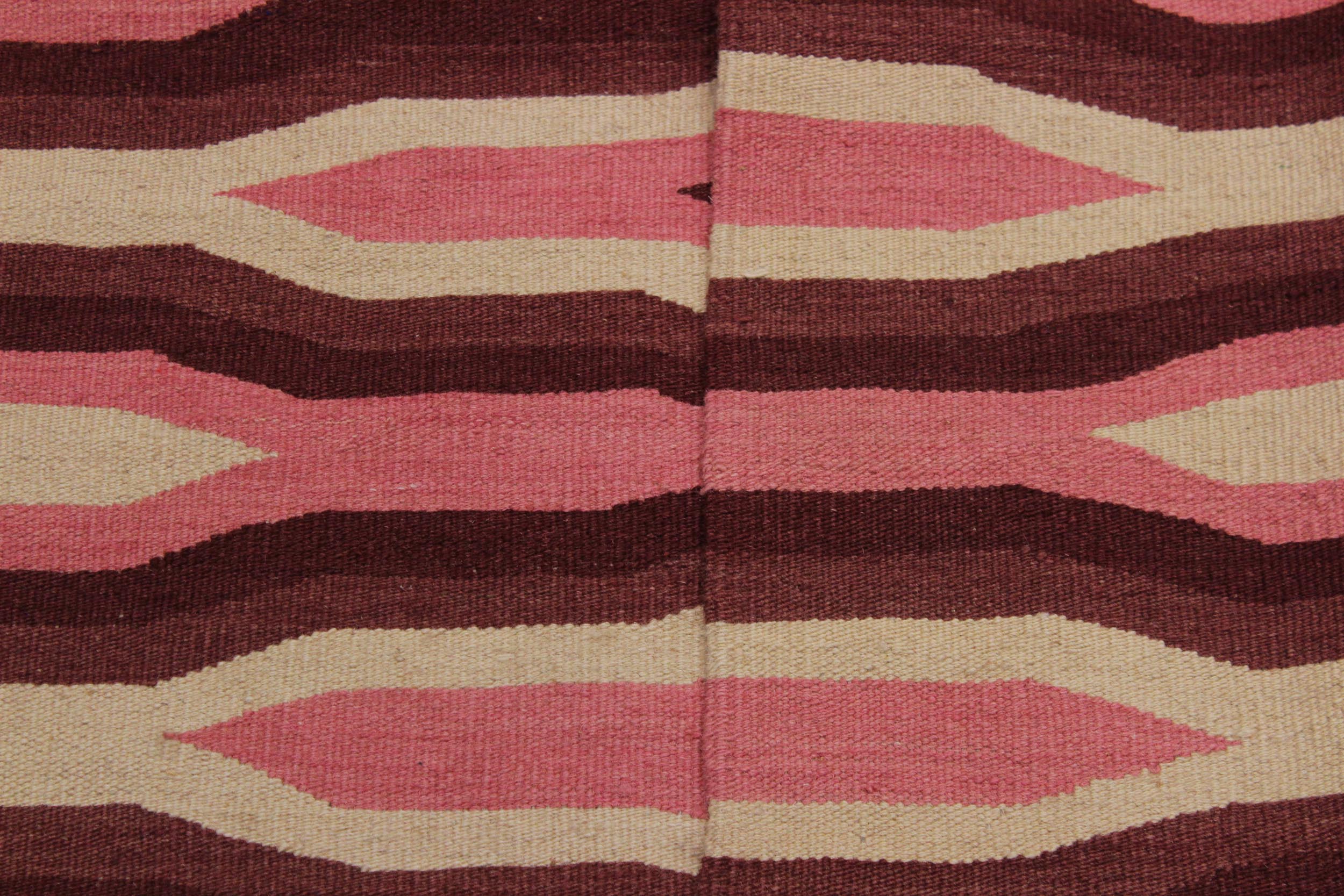 handmade Modern Kilim Ivory Pink Hand-Woven RECTANGLE 100% WOOL area rug 4x6