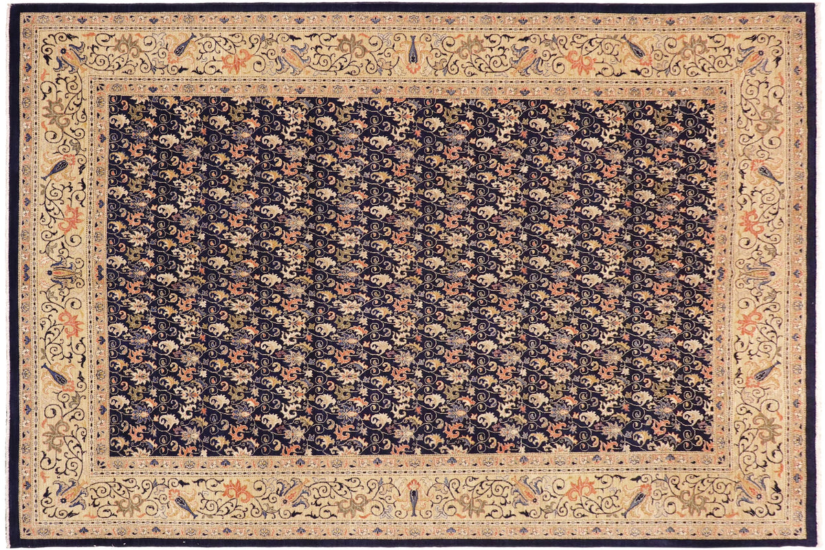 handmade Transitional Kafkaz Blue Gold Hand Knotted RECTANGLE 100% WOOL area rug 10' x 14'