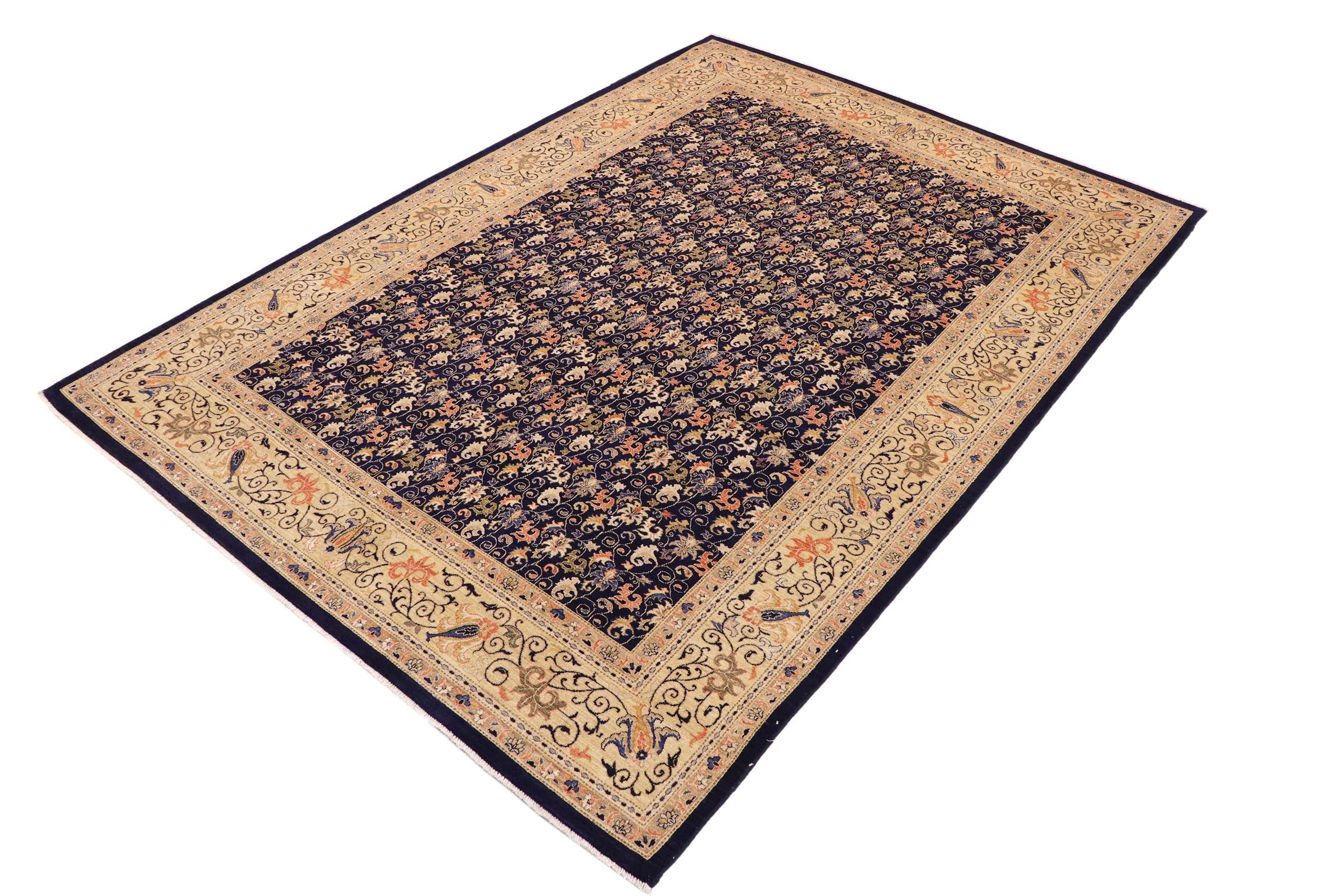 handmade Transitional Kafkaz Blue Gold Hand Knotted RECTANGLE 100% WOOL area rug 10' x 14'