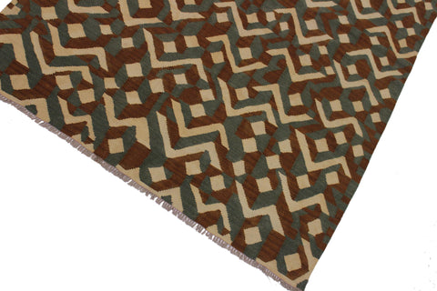 handmade Modern Kilim Brown Ivory Hand-Woven RECTANGLE 100% WOOL area rug 5x7