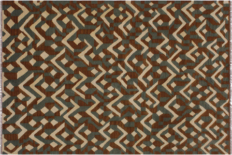 handmade Modern Kilim Brown Ivory Hand-Woven RECTANGLE 100% WOOL area rug 5x7