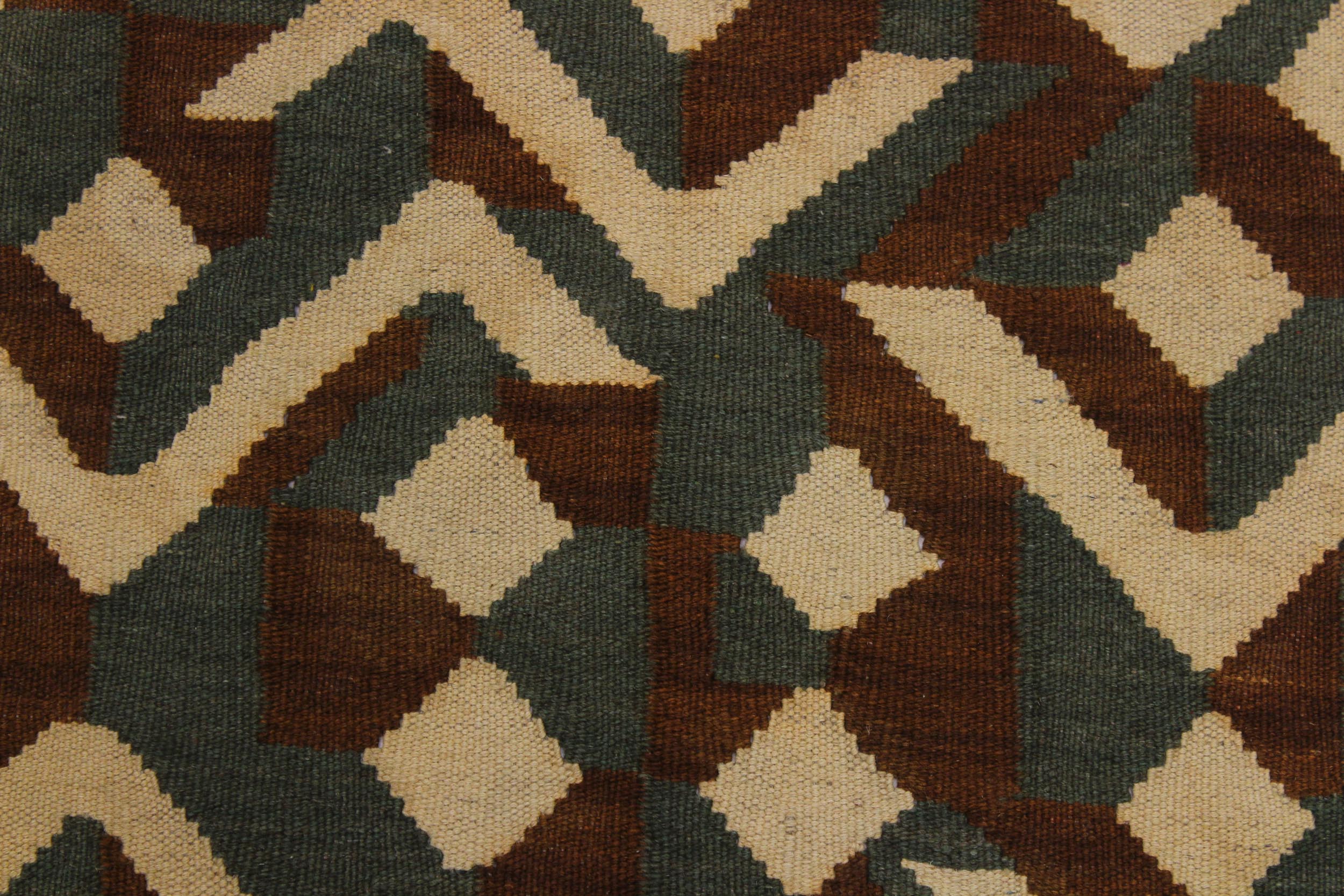 handmade Modern Kilim Brown Ivory Hand-Woven RECTANGLE 100% WOOL area rug 5x7