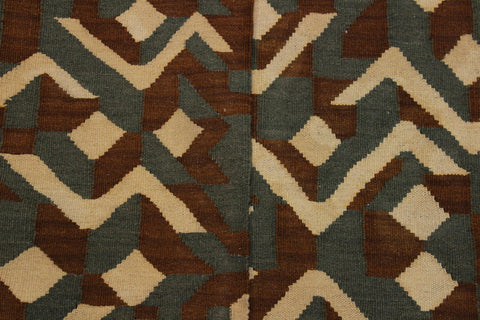 handmade Modern Kilim Brown Ivory Hand-Woven RECTANGLE 100% WOOL area rug 5x7