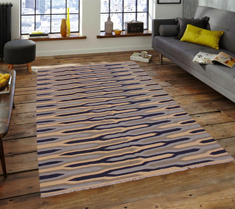 handmade Modern Kilim Beige Blue Hand-Woven RECTANGLE 100% WOOL area rug 6x9