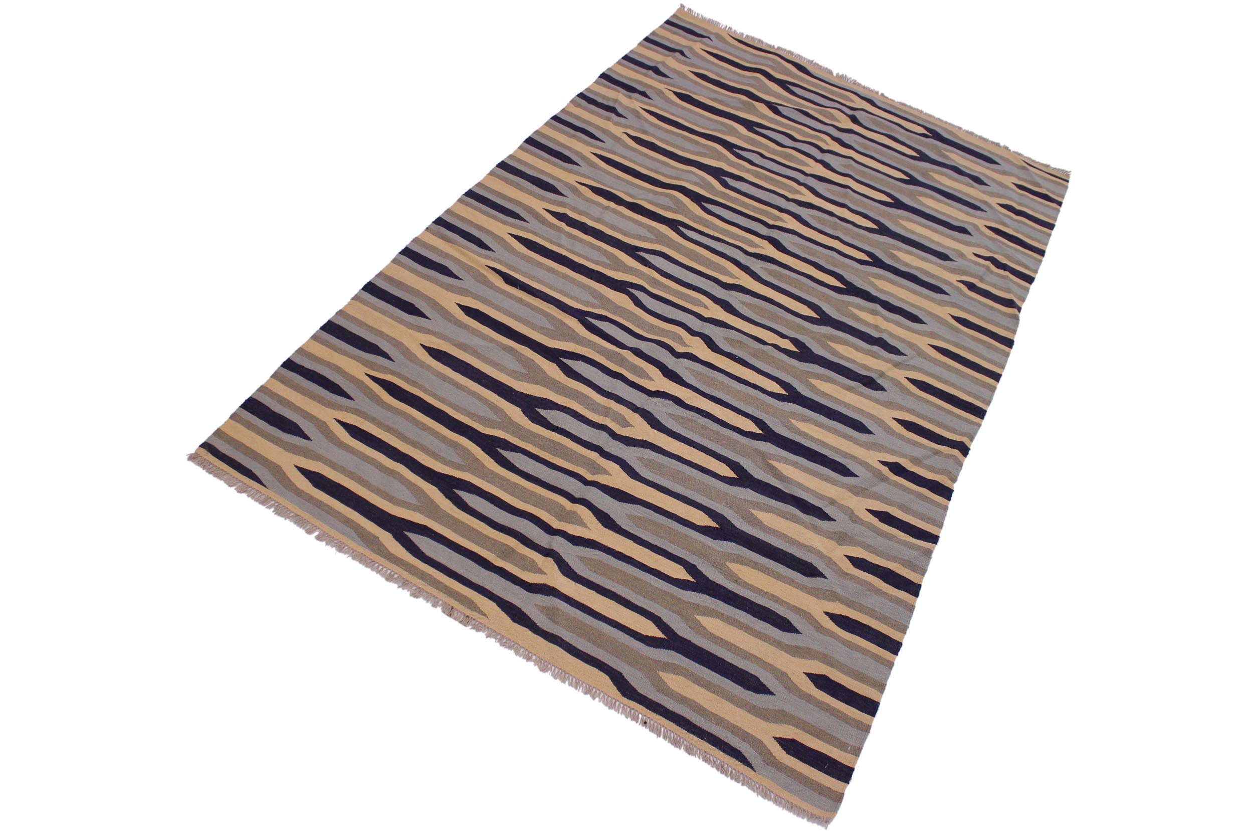 handmade Modern Kilim Beige Blue Hand-Woven RECTANGLE 100% WOOL area rug 6x9