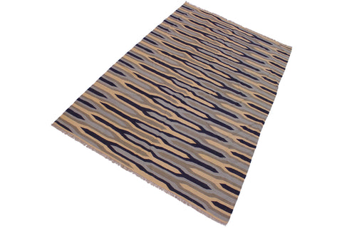 handmade Modern Kilim Beige Blue Hand-Woven RECTANGLE 100% WOOL area rug 6x9