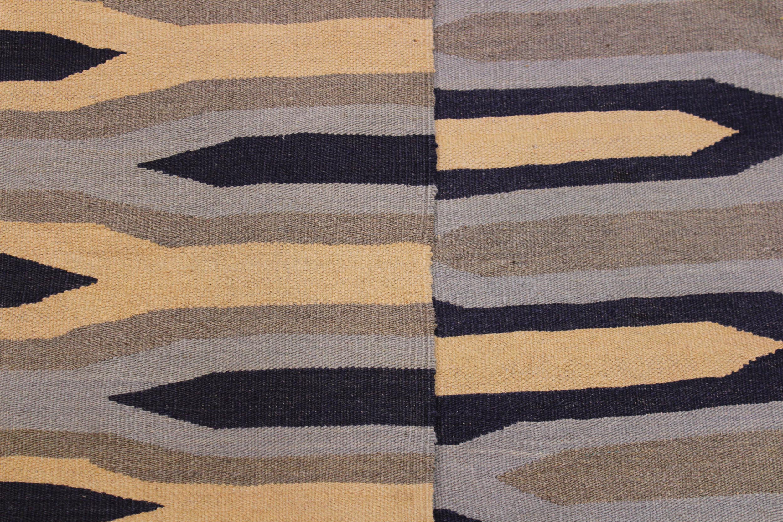 handmade Modern Kilim Beige Blue Hand-Woven RECTANGLE 100% WOOL area rug 6x9