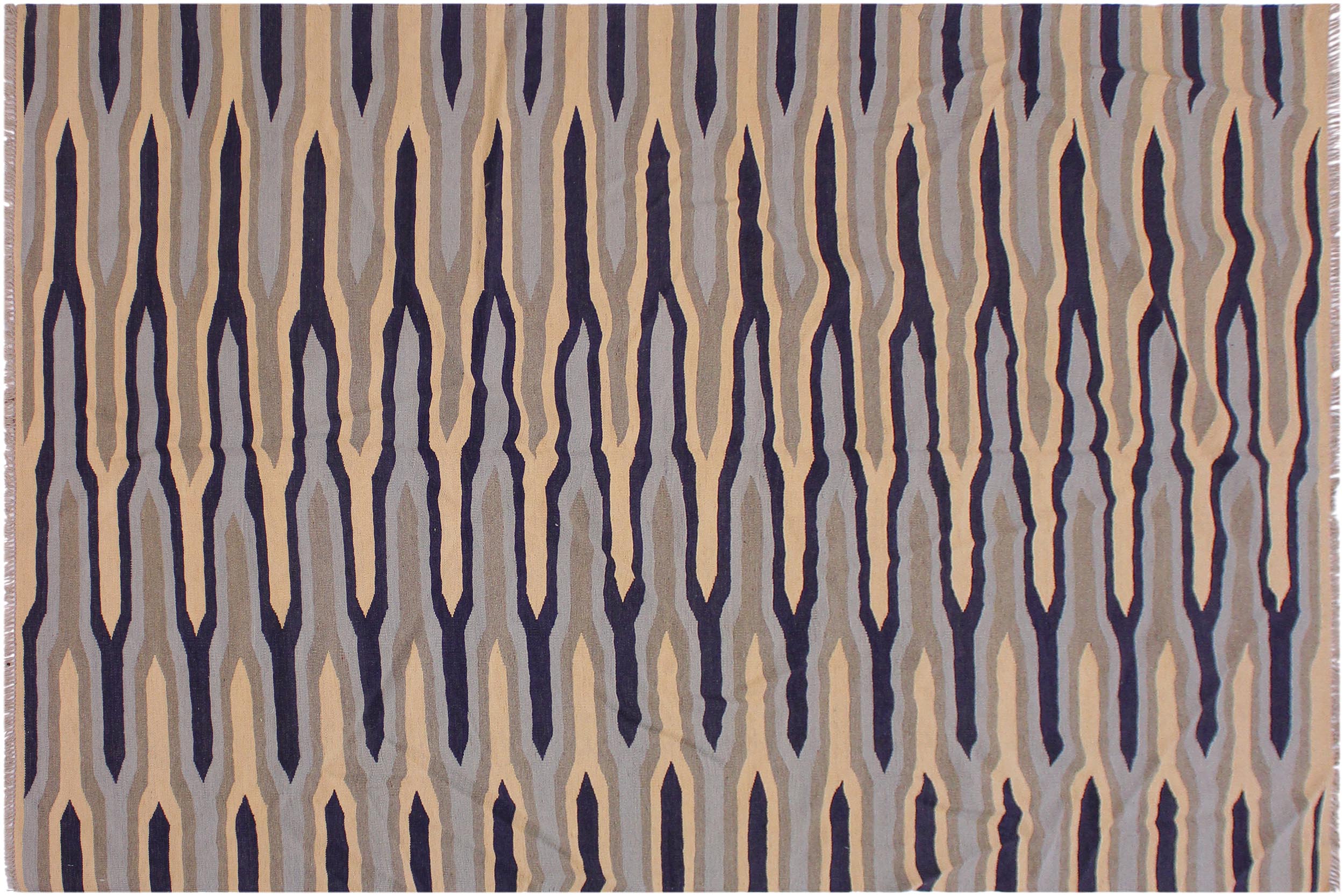 handmade Modern Kilim Beige Blue Hand-Woven RECTANGLE 100% WOOL area rug 6x9