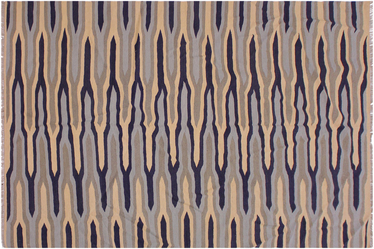 handmade Modern Kilim Beige Blue Hand-Woven RECTANGLE 100% WOOL area rug 6x9