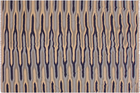 handmade Modern Kilim Beige Blue Hand-Woven RECTANGLE 100% WOOL area rug 6x9