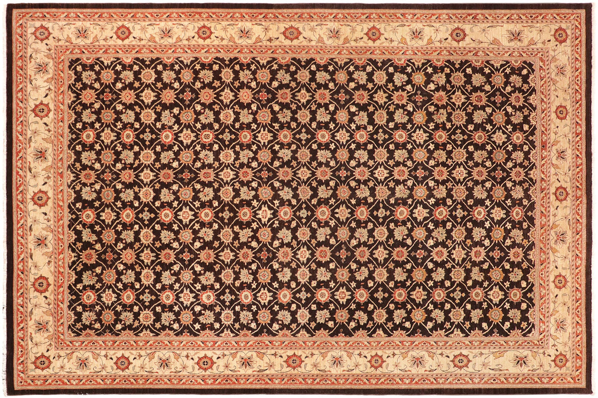 handmade Transitional Kafkaz Brown Beige Hand Knotted RECTANGLE 100% WOOL area rug 10' x 14'