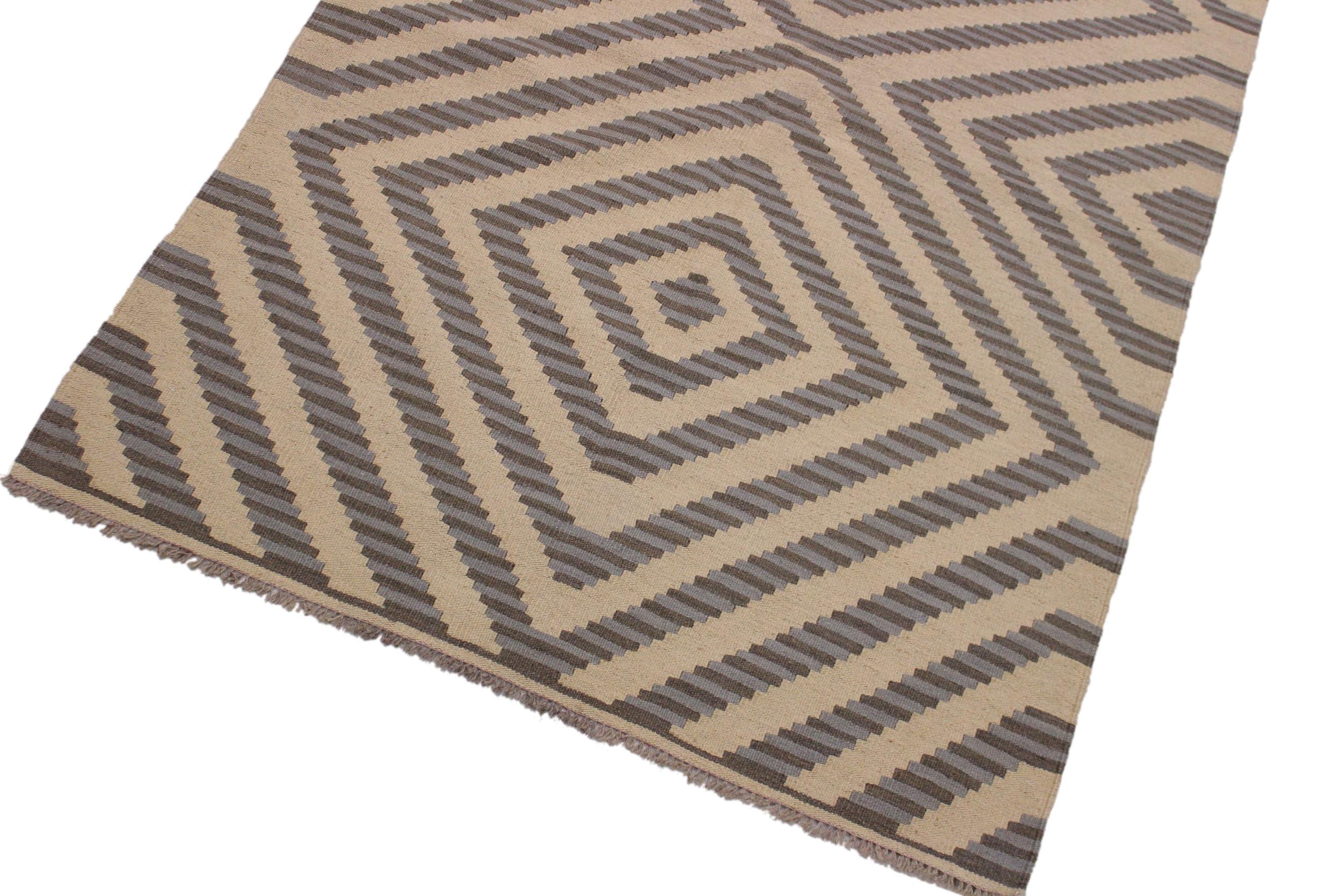 handmade Modern Kilim Ivory Grey Hand-Woven RECTANGLE 100% WOOL area rug 4 x 6
