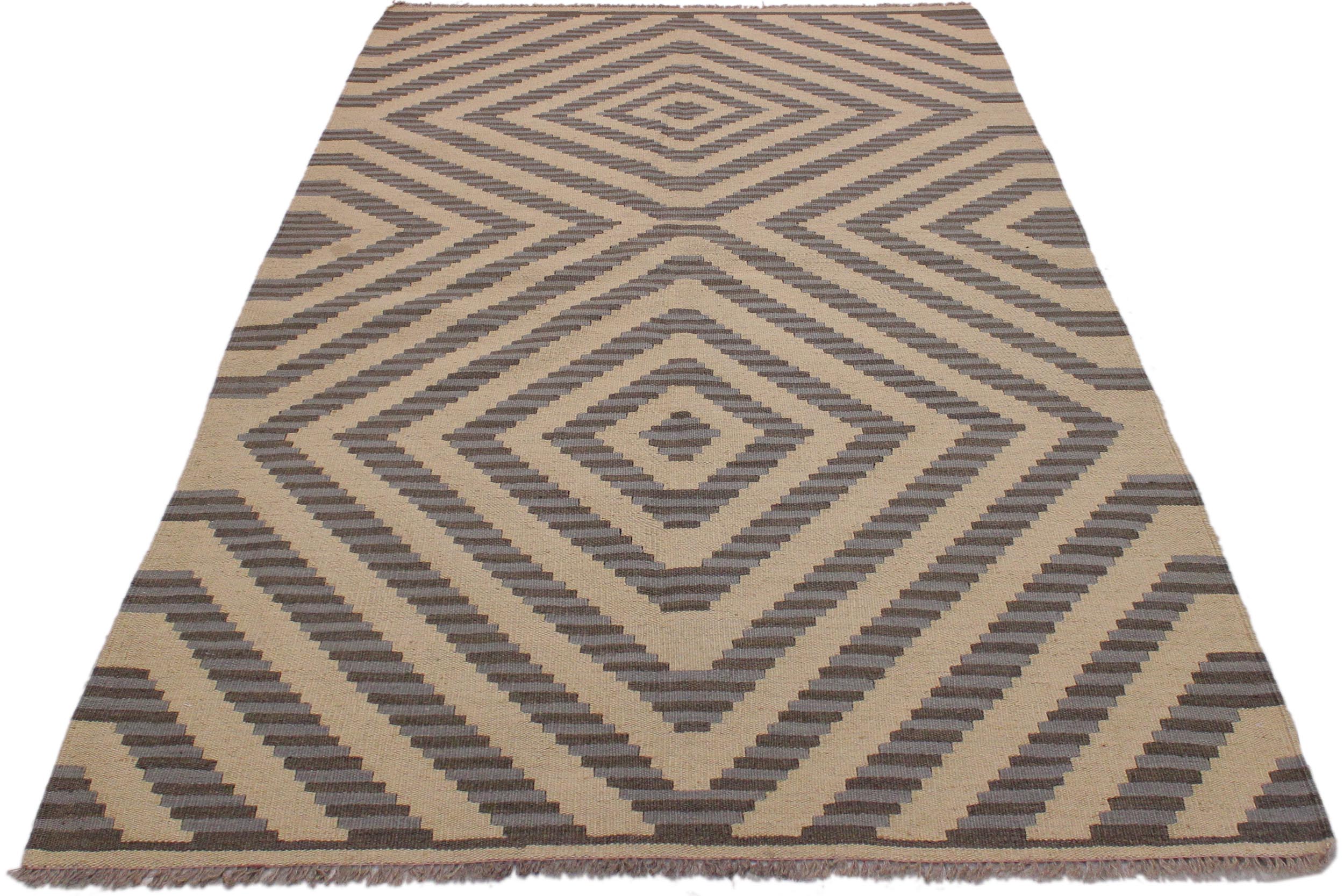 handmade Modern Kilim Ivory Grey Hand-Woven RECTANGLE 100% WOOL area rug 4 x 6