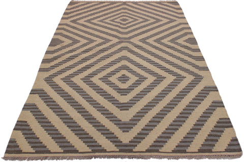 handmade Modern Kilim Ivory Grey Hand-Woven RECTANGLE 100% WOOL area rug 4 x 6
