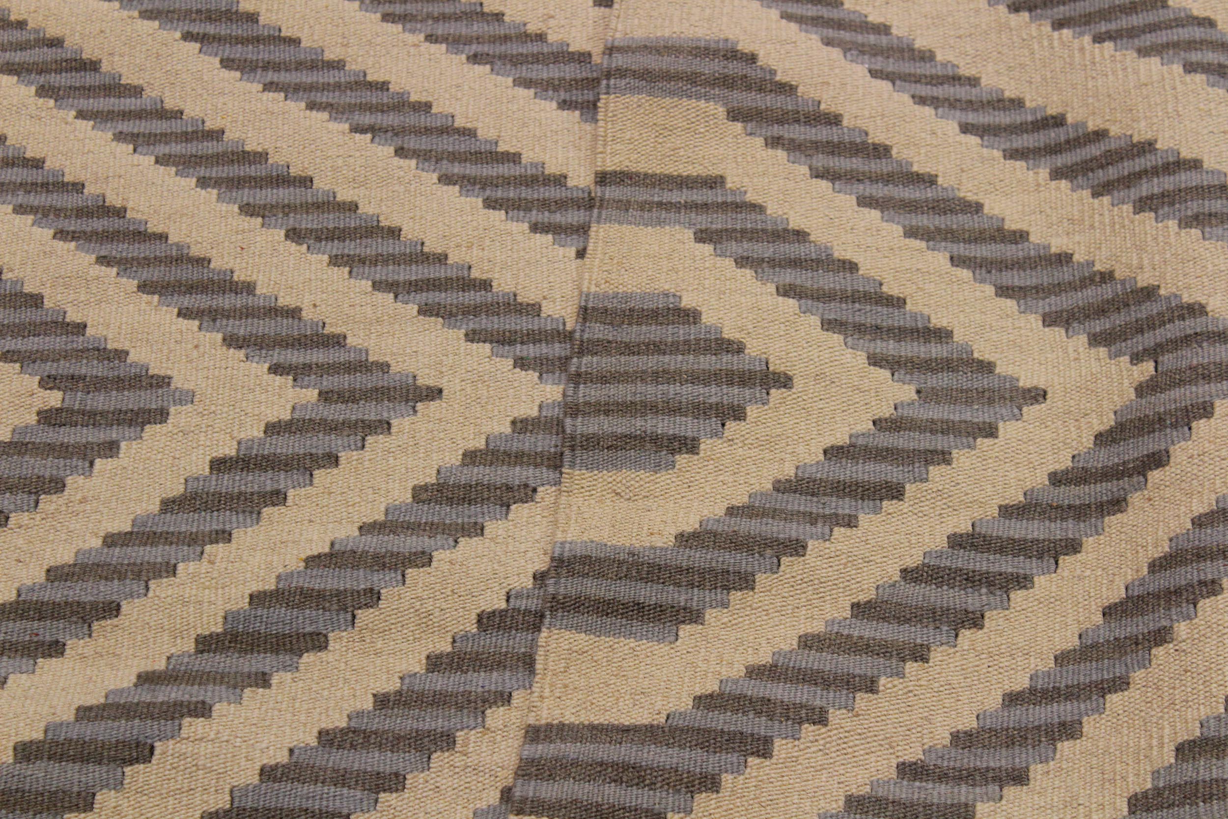 handmade Modern Kilim Ivory Grey Hand-Woven RECTANGLE 100% WOOL area rug 4 x 6
