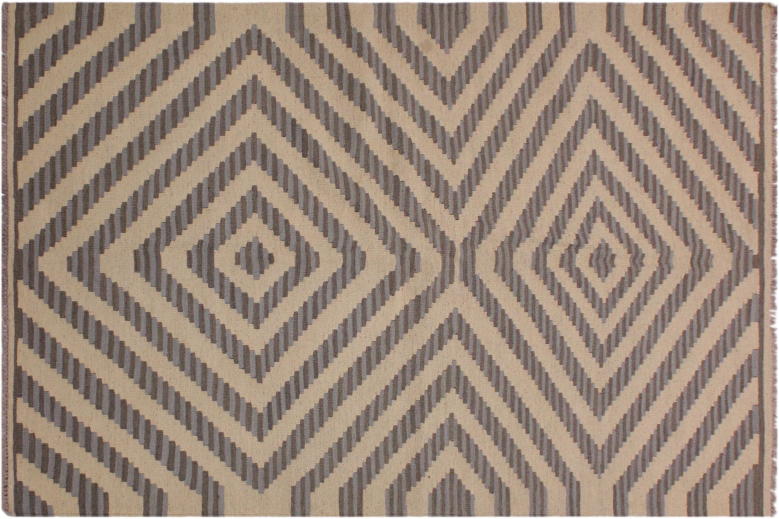handmade Modern Kilim Ivory Grey Hand-Woven RECTANGLE 100% WOOL area rug 4 x 6
