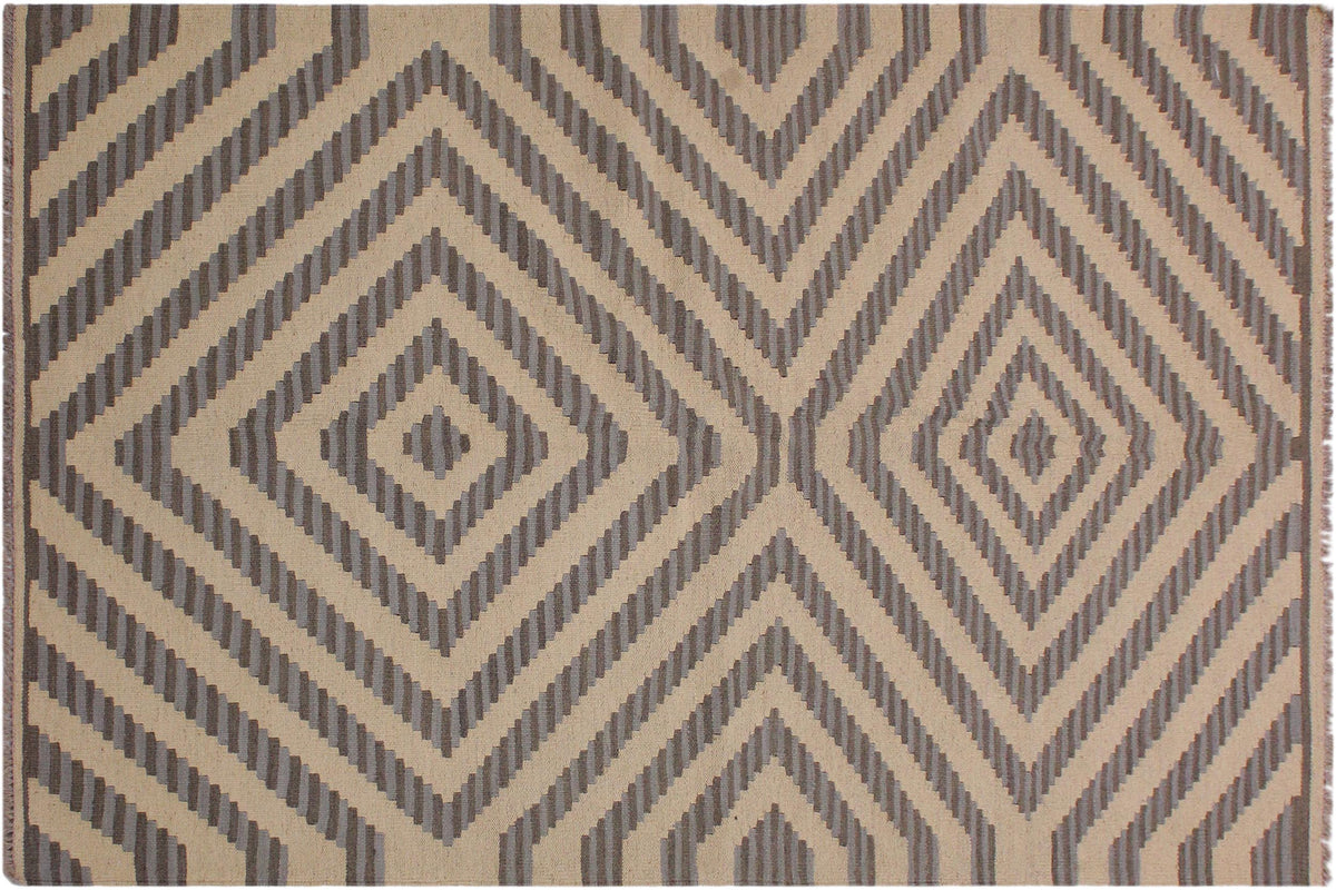 handmade Modern Kilim Ivory Grey Hand-Woven RECTANGLE 100% WOOL area rug 4 x 6