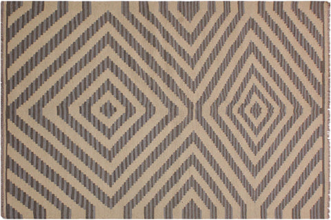 handmade Modern Kilim Ivory Grey Hand-Woven RECTANGLE 100% WOOL area rug 4 x 6