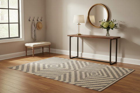 handmade Modern Kilim Ivory Grey Hand-Woven RECTANGLE 100% WOOL area rug 4 x 6