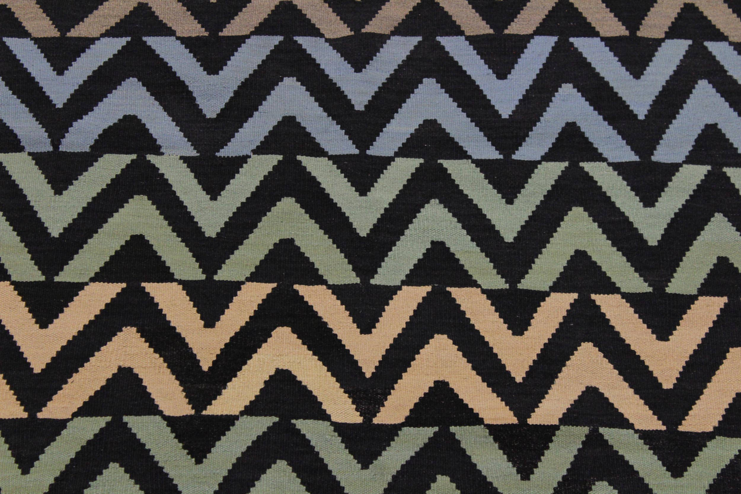 handmade Modern Kilim Black Blue Hand-Woven RECTANGLE 100% WOOL area rug 4x6