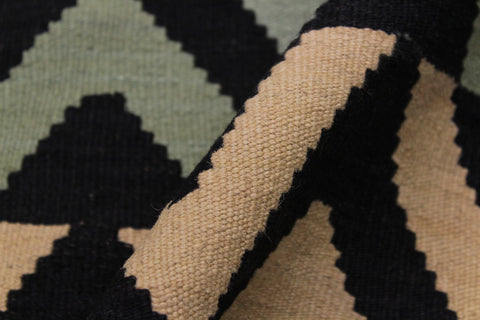 handmade Modern Kilim Black Blue Hand-Woven RECTANGLE 100% WOOL area rug 4x6