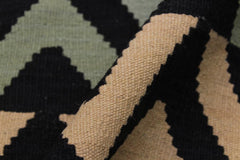 Flat Weave Kilim Antique Navaho Vintage handmade Modern Kilim Black Blue Hand-Woven Rectangle 100% Wool Area Rug 4x6 