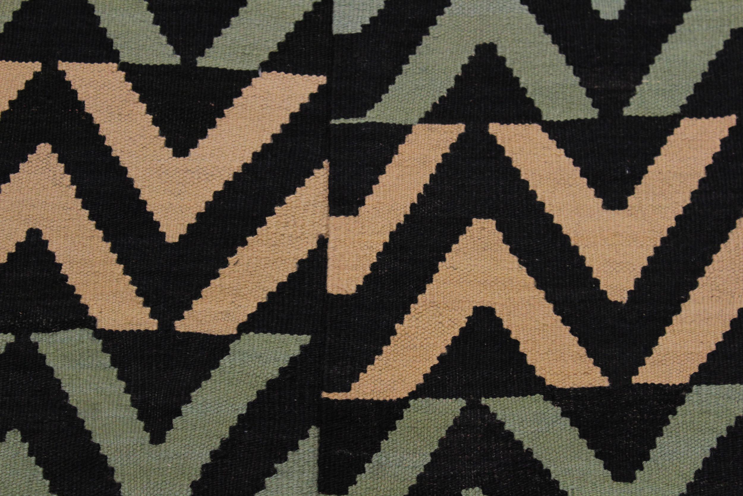 handmade Modern Kilim Black Blue Hand-Woven RECTANGLE 100% WOOL area rug 4x6