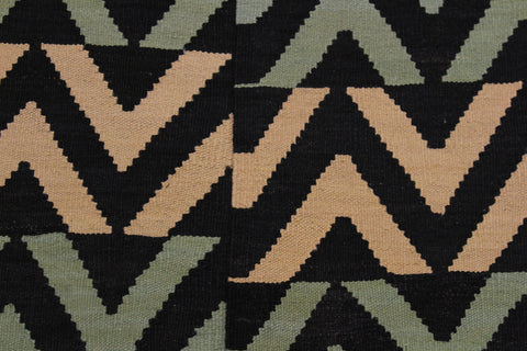handmade Modern Kilim Black Blue Hand-Woven RECTANGLE 100% WOOL area rug 4x6