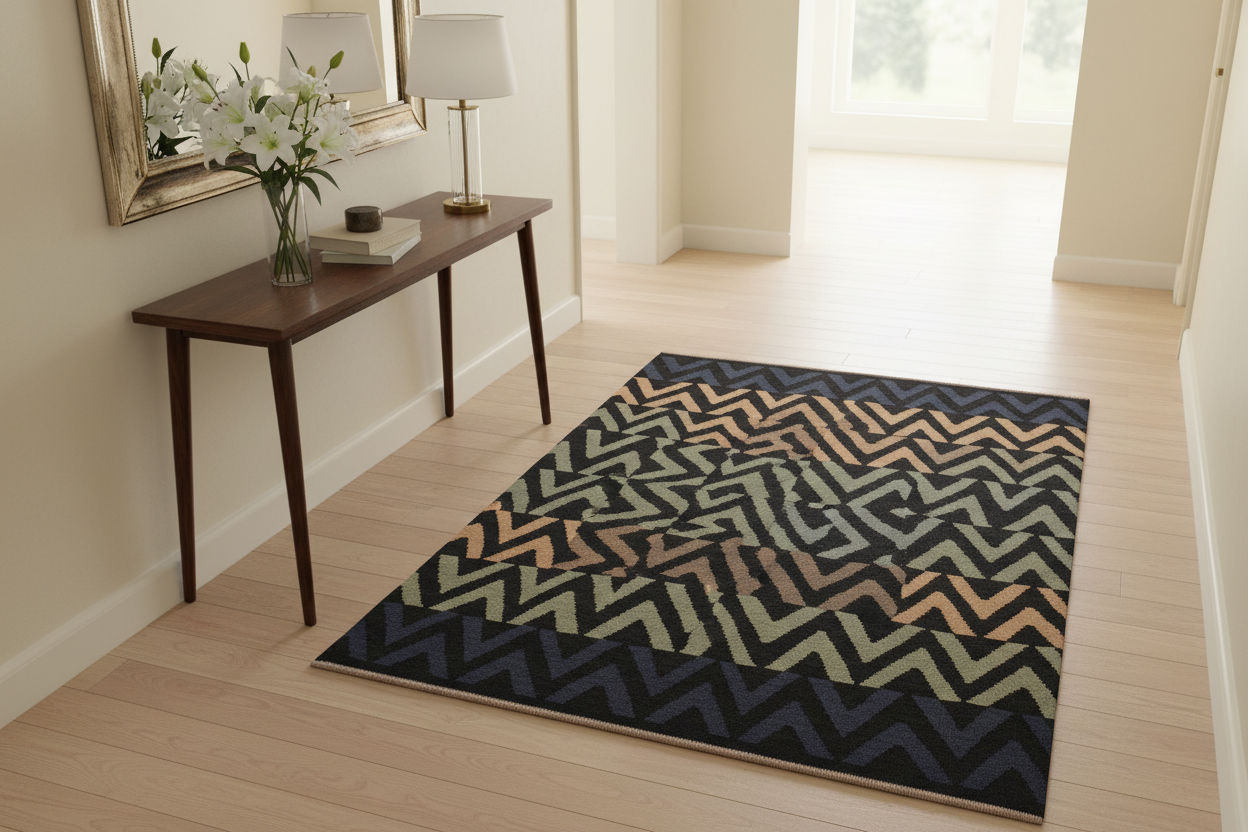handmade Modern Kilim Black Blue Hand-Woven RECTANGLE 100% WOOL area rug 4x6