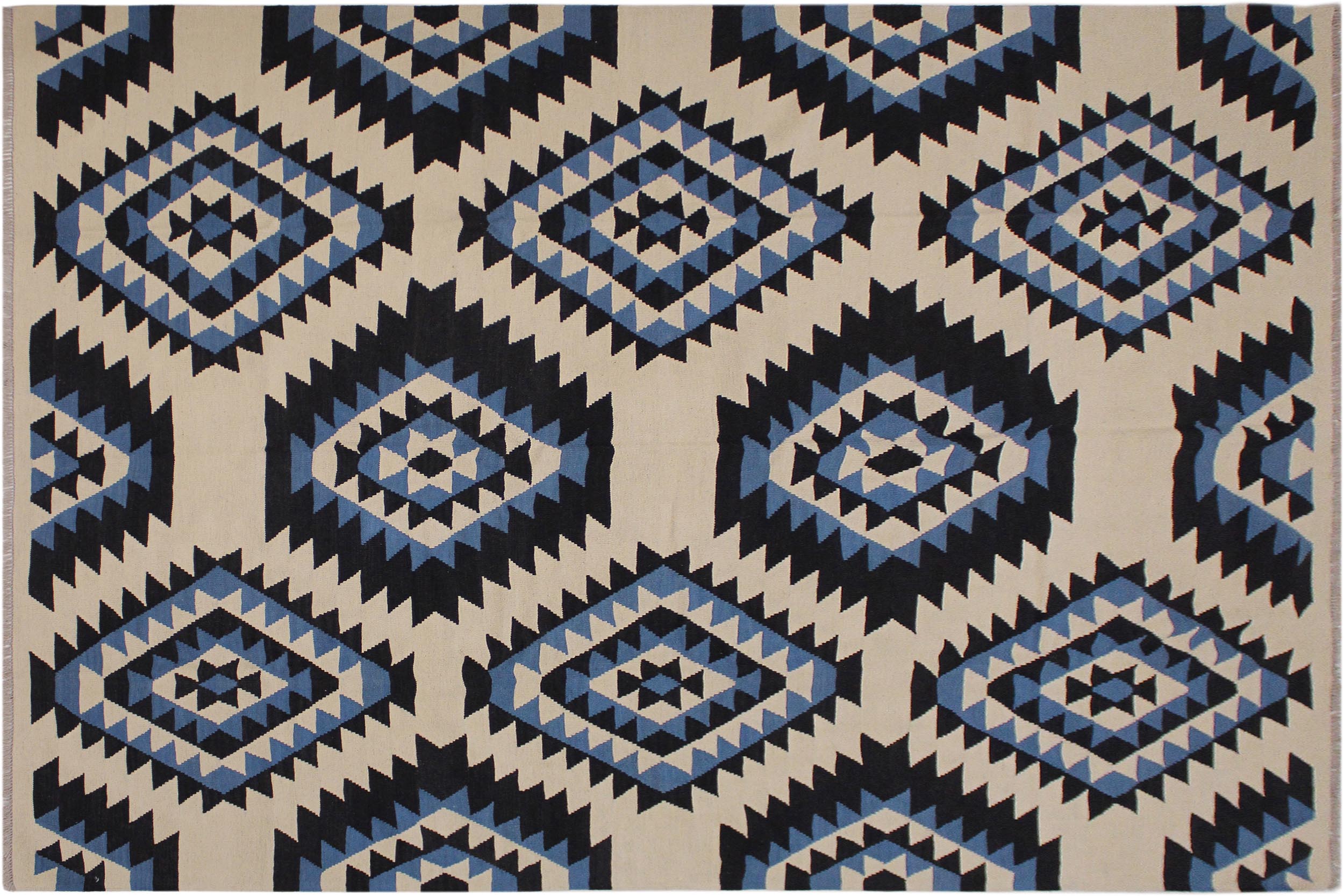 handmade Modern Kilim Ivory Black Hand-Woven RECTANGLE 100% WOOL area rug 8x10